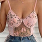 Embroidered Butterfly Side Tie Mesh Bustier Bralette