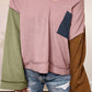 Colorblock Rib Textured Loose Long Sleeve Top