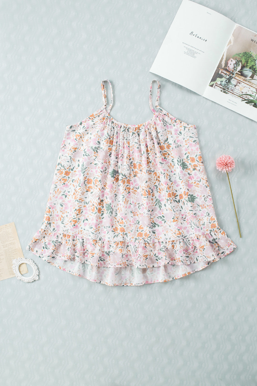 Boho Floral Print Spaghetti Straps Tank Top