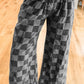 Checkered Denim Wide Leg Jeans