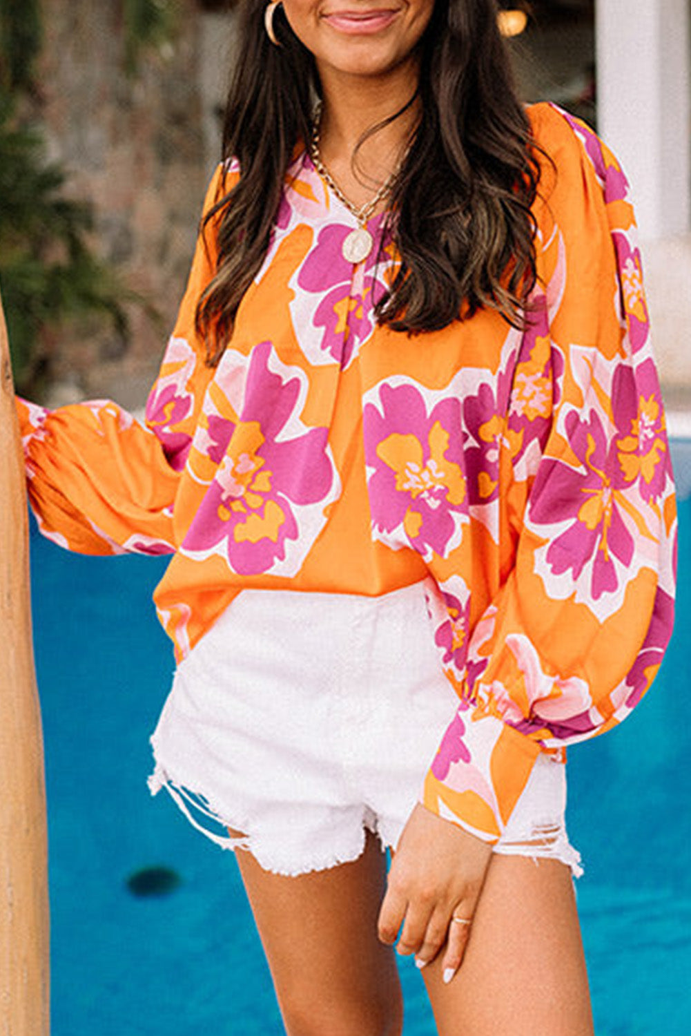 Flower Print Puff Sleeve Blouse