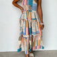Mix Striped Wide Straps Smocked Tiered Maxi Dress