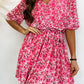Rose Ditsy Floral Notch V Neck Belted Swing Dress