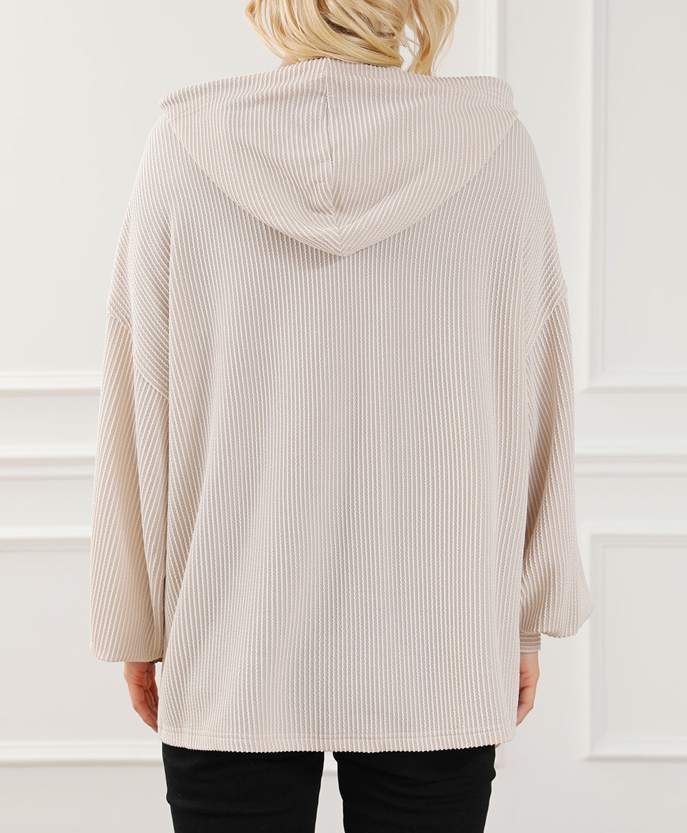 Corded Drop Shoulder Kangaroo Pocket Hoodie