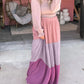 Smocked Bubble Sleeve Colorblock Tiered Maxi Dress