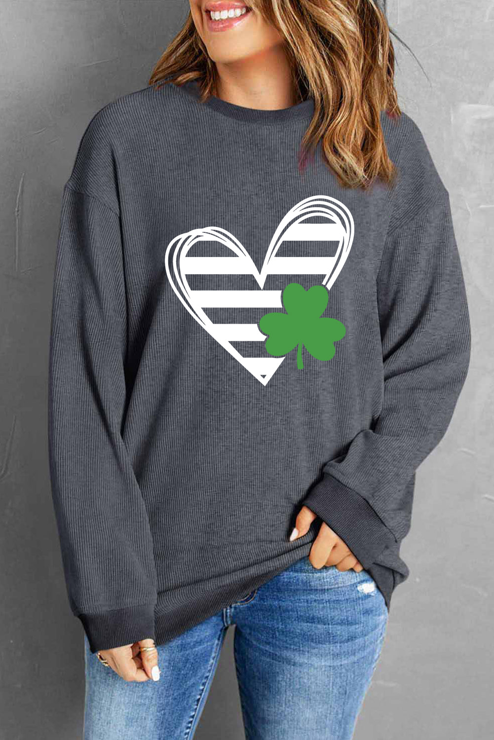 Heart & Clover Print Corded St. Patrick\'s Day Sweatshirt