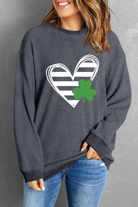 Heart & Clover Print Corded St. Patrick\'s Day Sweatshirt