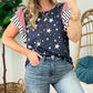 Striped Ruffled Sleeve Star Print T Shirt