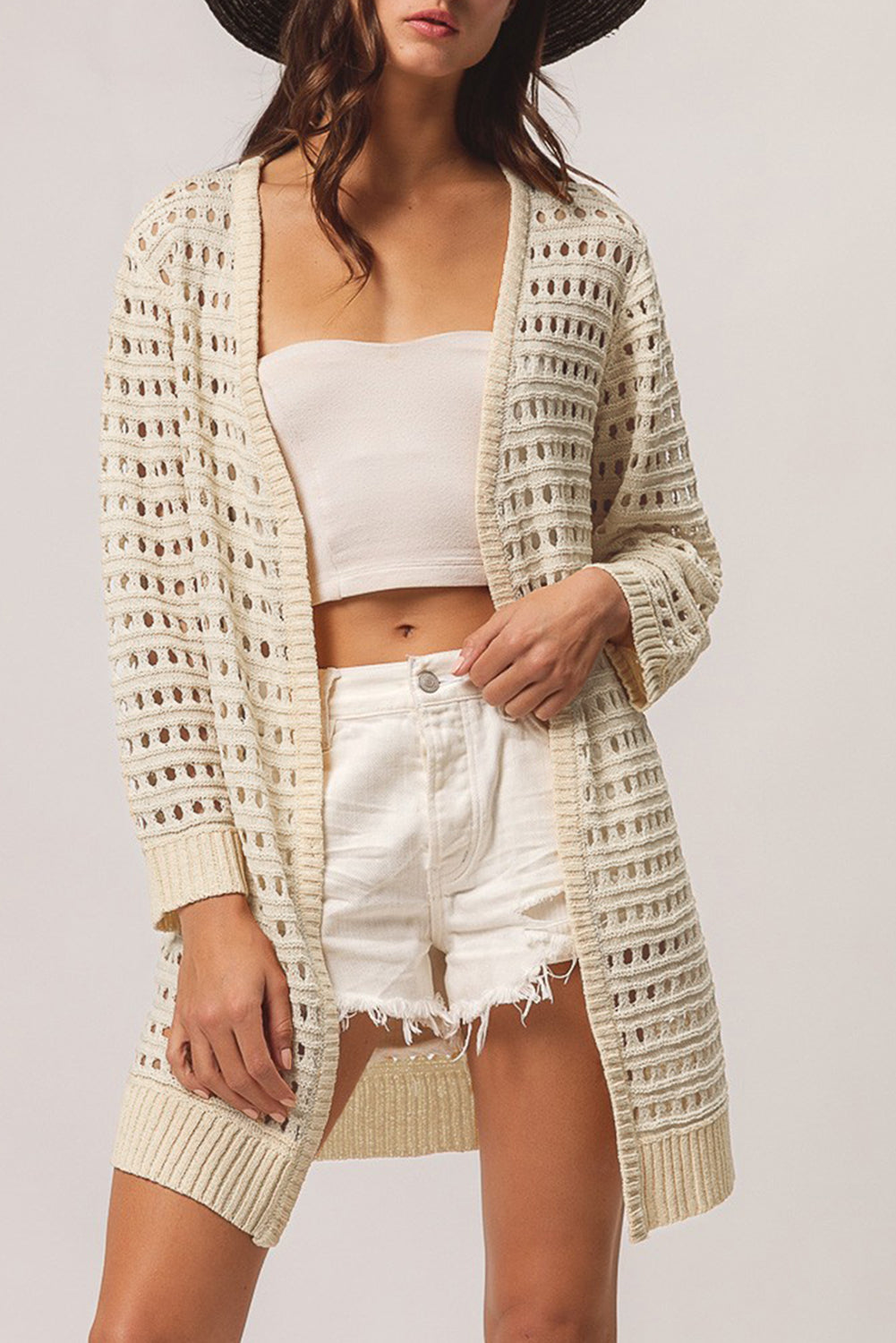 Solid Color Open Knit Duster Cardigan