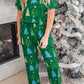 Christmas Tree Print V Neck Tee and Pants Lounge Set