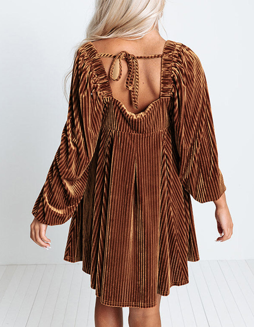 Tie Back Square Neck Velvet Babydoll Dress