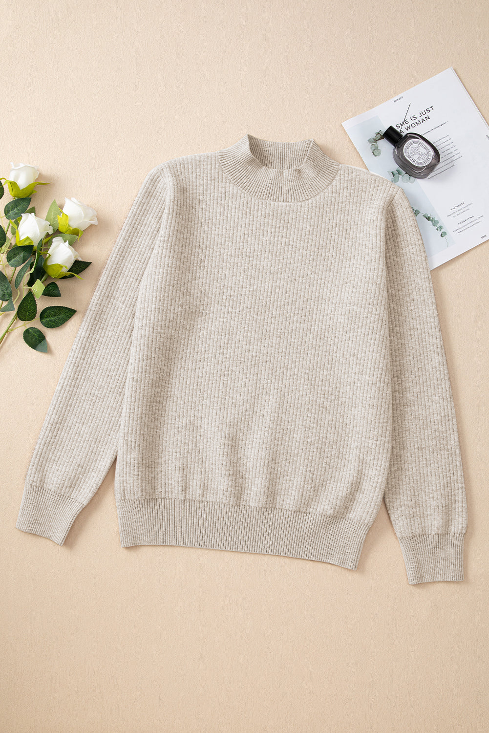 Thermal Lined Ribbed Knit Mock Neck Sweater