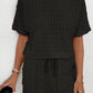 Frill Textured Short Sleeve Top and Drawstring Shorts Set