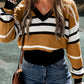 Stripe V Neck Textured Knit Sweater