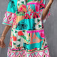 Abstract Printed Half Sleeve Notched Neck Mini Dress