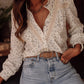 Beige Lace Patch Floral Button-Up Shirt