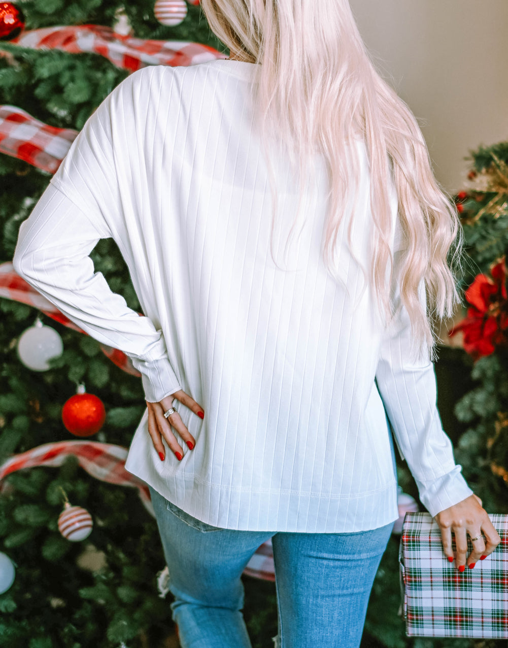 HOHOHO Christmas Graphic Wide Rib Long Sleeve Top