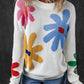 Colorful Big Flower Pattern Crewneck Sweater