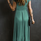 Short Sleeve Shirred High Waist V Neck Maxi Dress