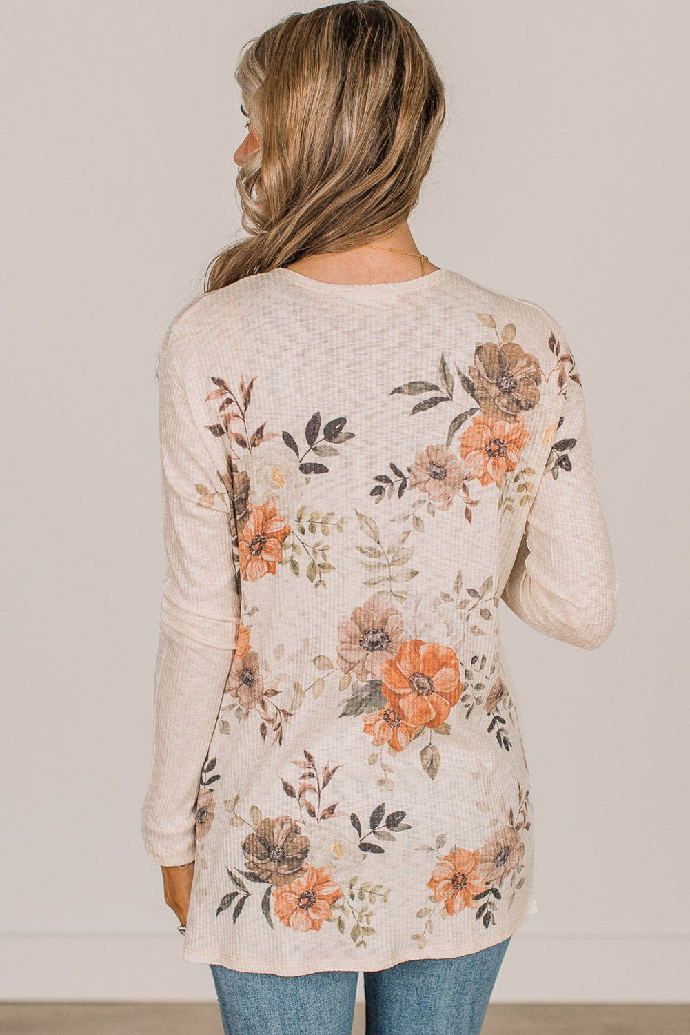 Floral Print Ribbed Knit Slim Fit Cardigan