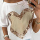 Valentine's Day Sequined Heart Crew Neck Short Sleeve Top