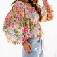 Smocked Floral Frilled Trim Square Neck Blouse