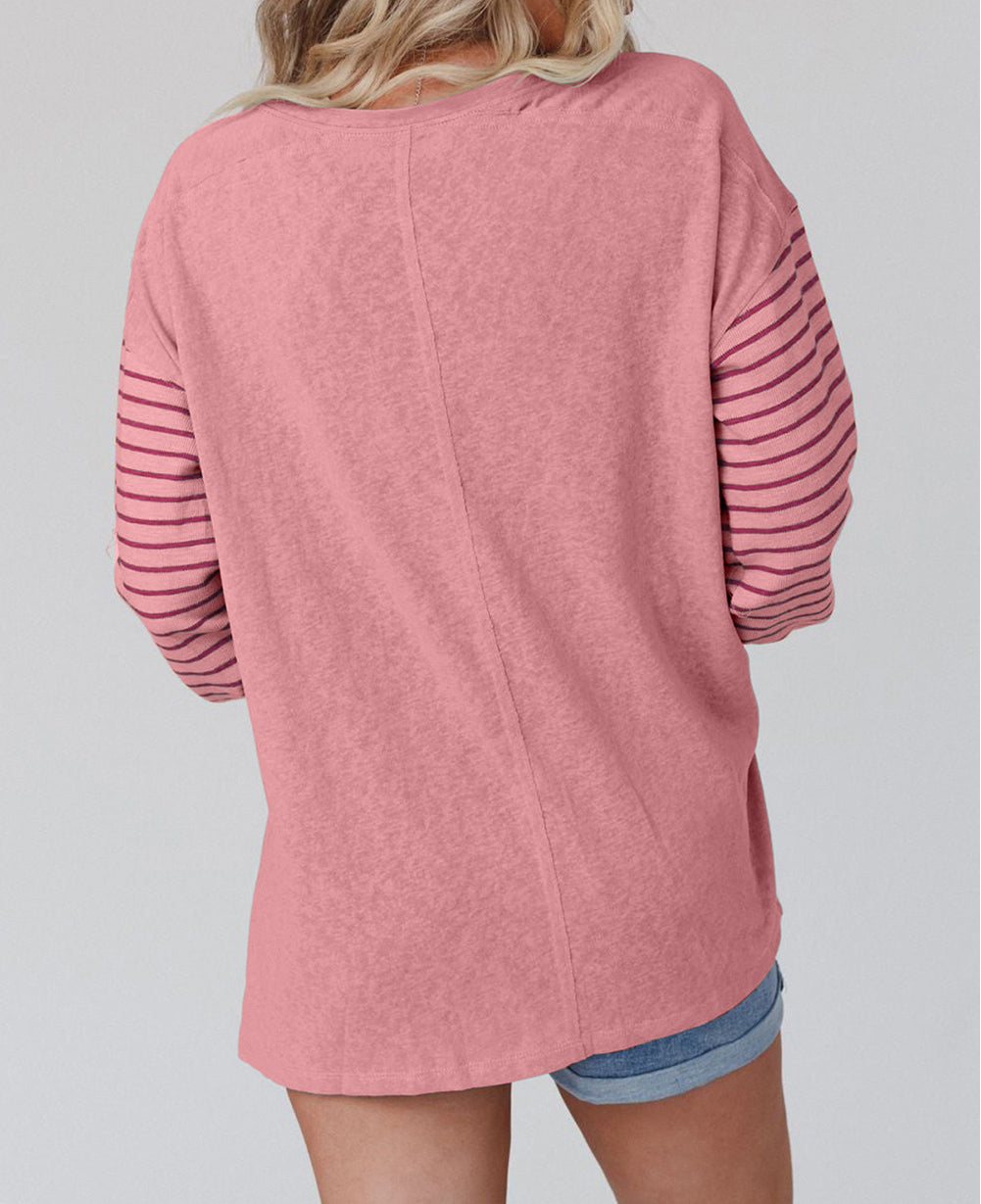 Colorblock Striped Bishop Sleeve Top