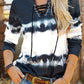 Tie Dye Lace Up V-Neck Long Sleeve Top