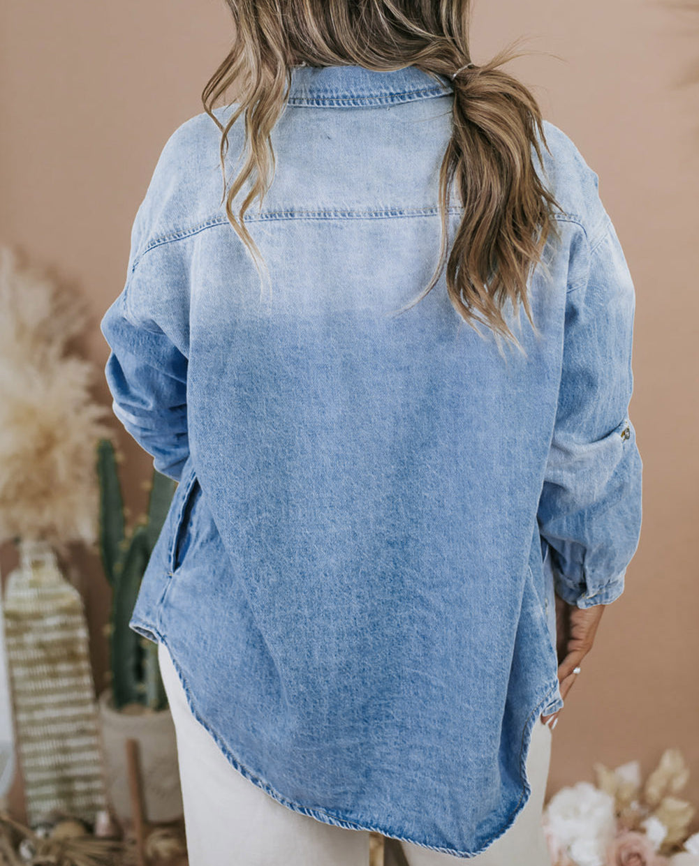 Plus Size Chest Pocket Button-Up Denim Shacket