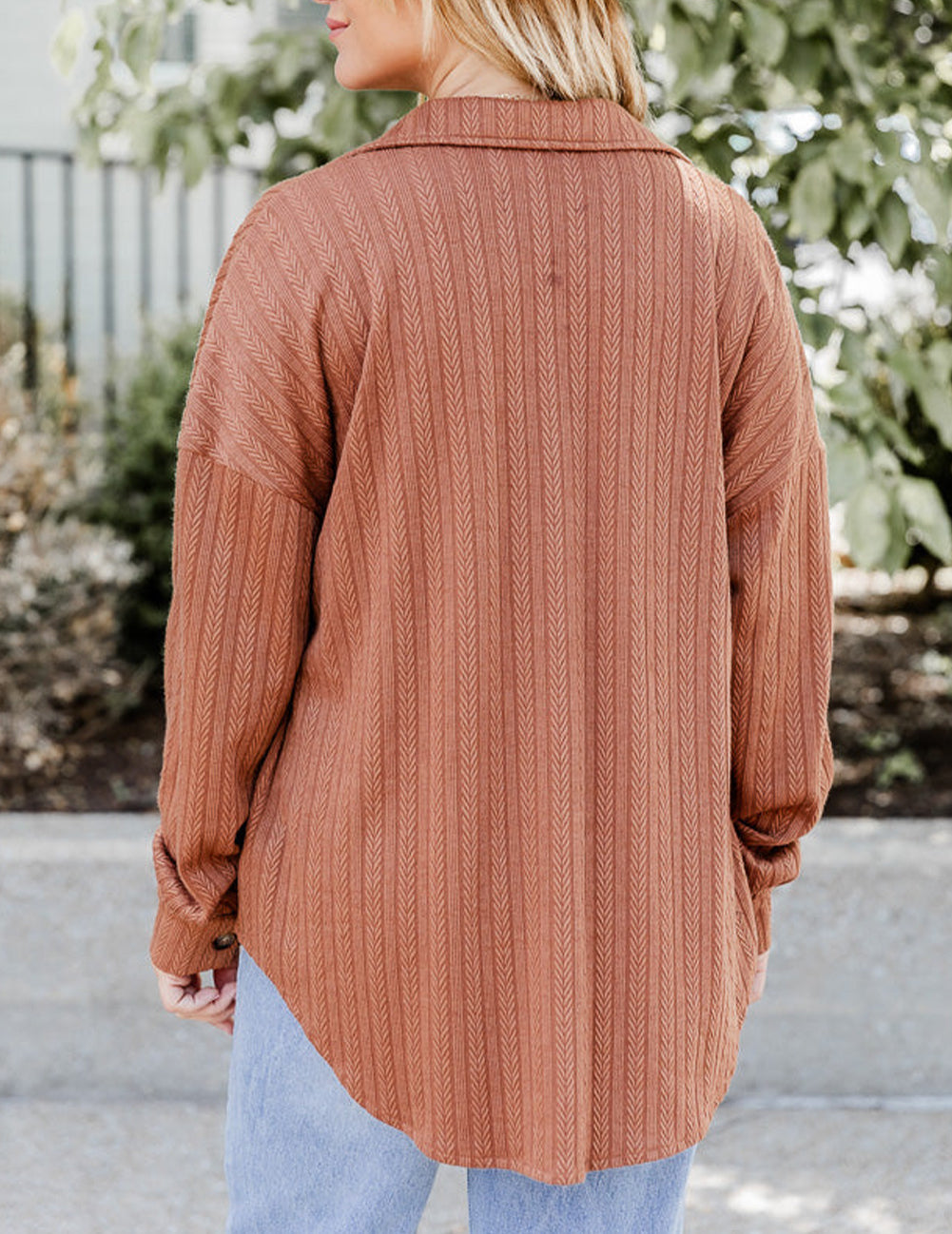 Textured Knit Rounded Hem Casual Shacket