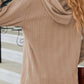 Button Front Textured Drawstring Hooded Long Sleeve Top