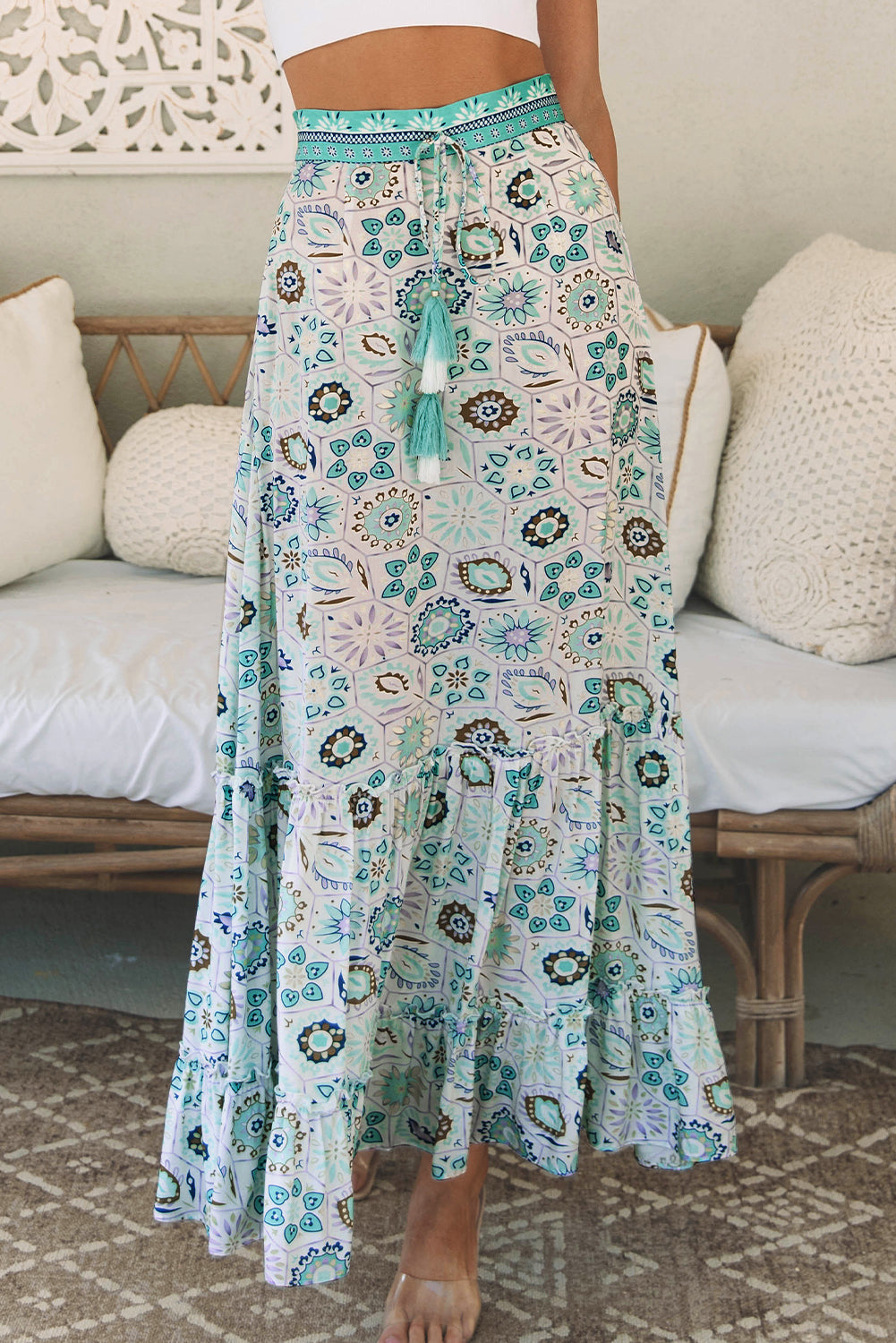 Boho Floral Print Maxi Skirt