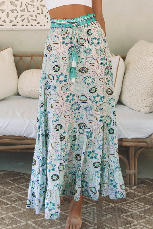 Boho Floral Print Maxi Skirt