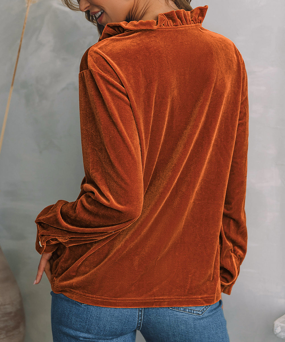 Frilled Collar Velvet Shirt