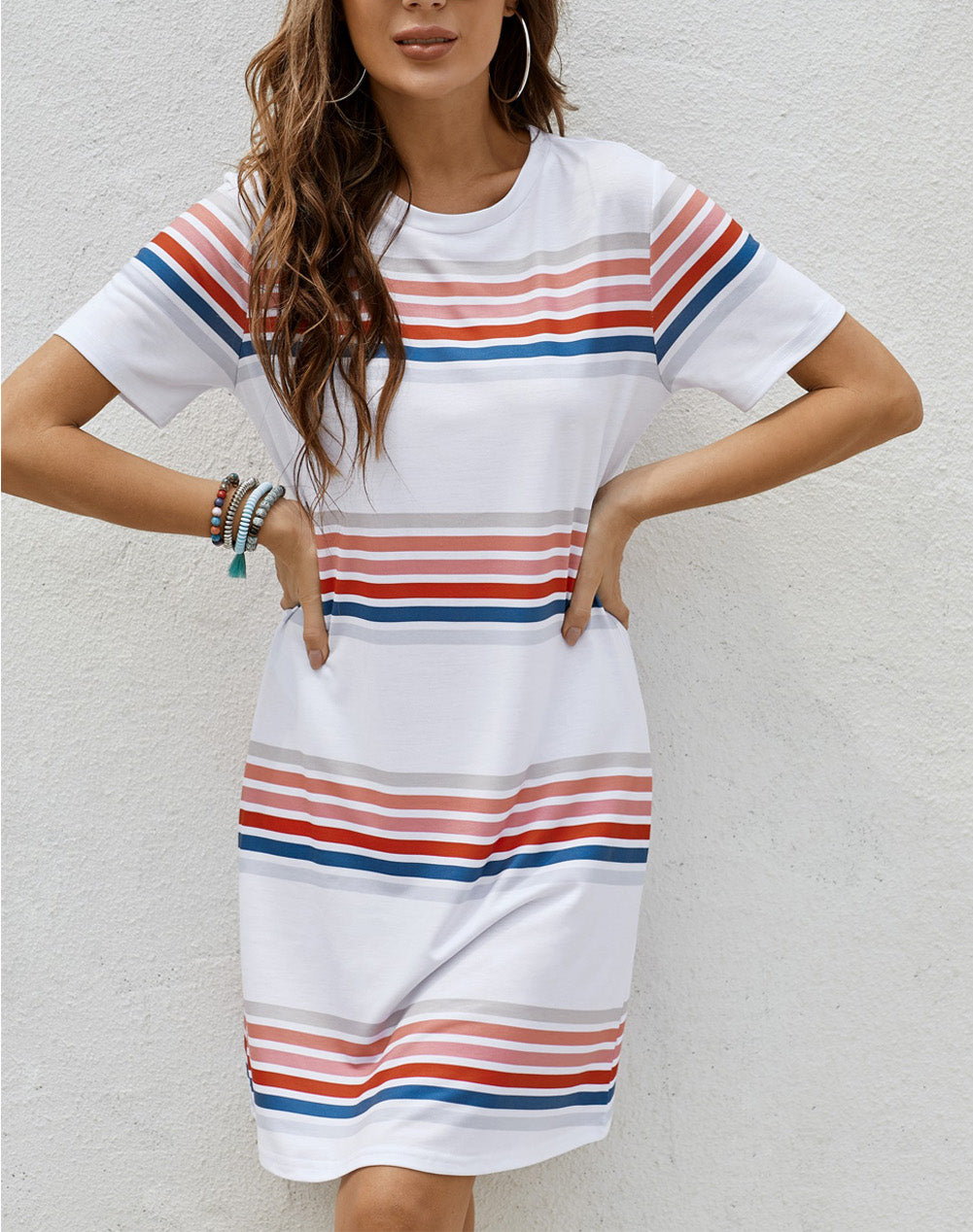 Striped Print Round Neck T-shirt Mini Dress