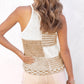 White Colorblock Knitted Sleeveless Top