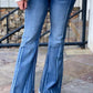 Acid Wash Raw Hem Flared Jeans