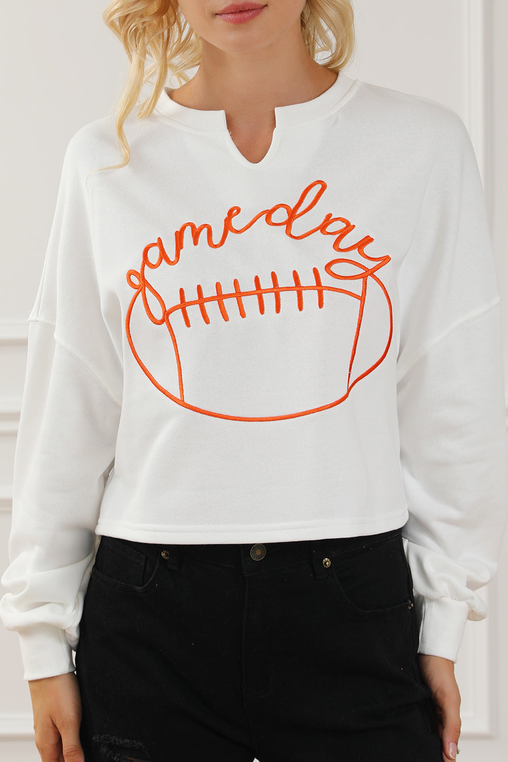 Game Day Lettering Rugby Notched Neck Sweatshirt