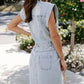 Acid Wash Flap Pockets Frayed Denim Dress