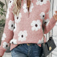 Floral Pattern Half Zip Drop Shoulder Sweater