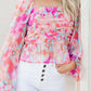 Watercolor Abstract Print Pleated Long Sleeve Blouse