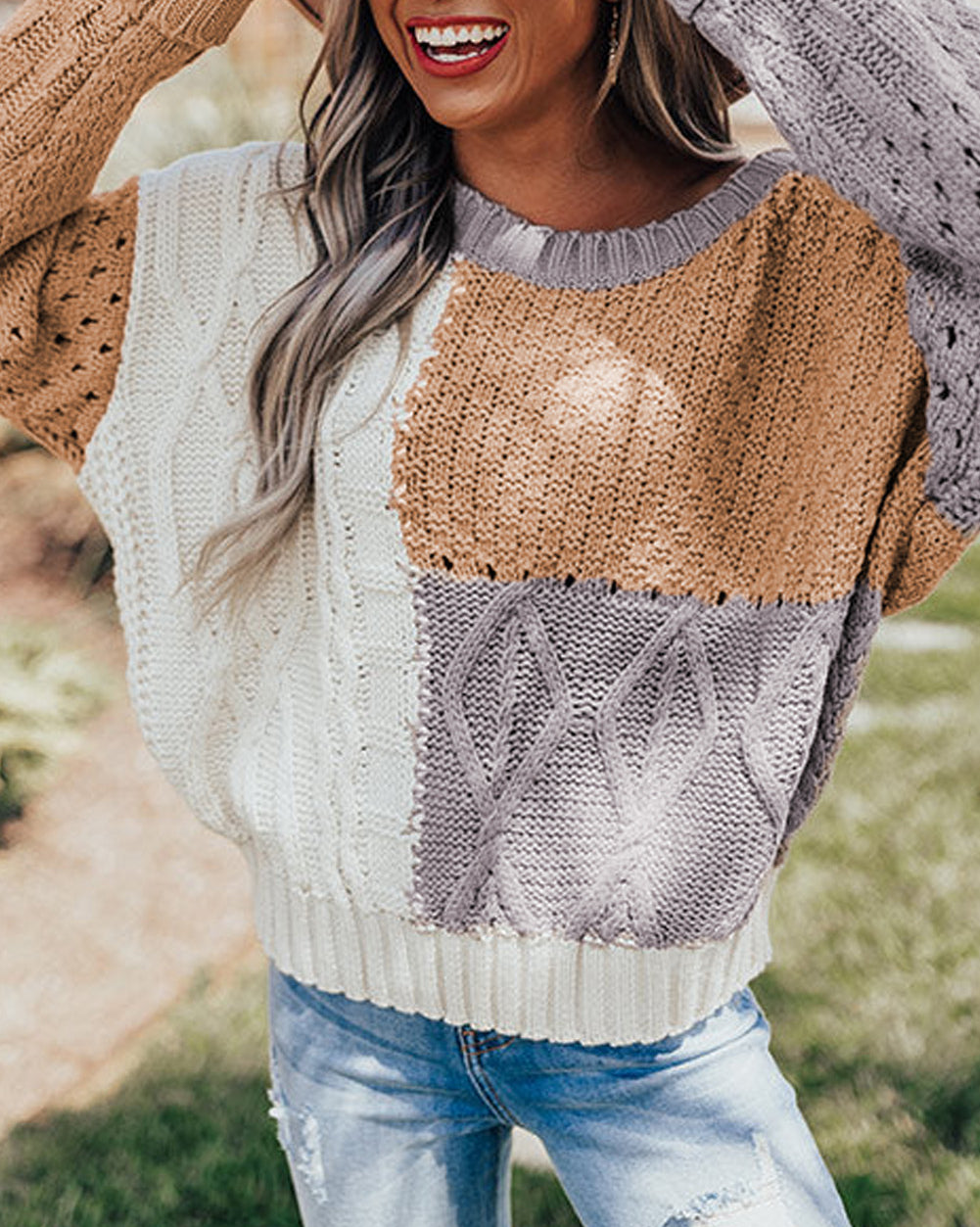 Colorblock Mixed Textured Sweater