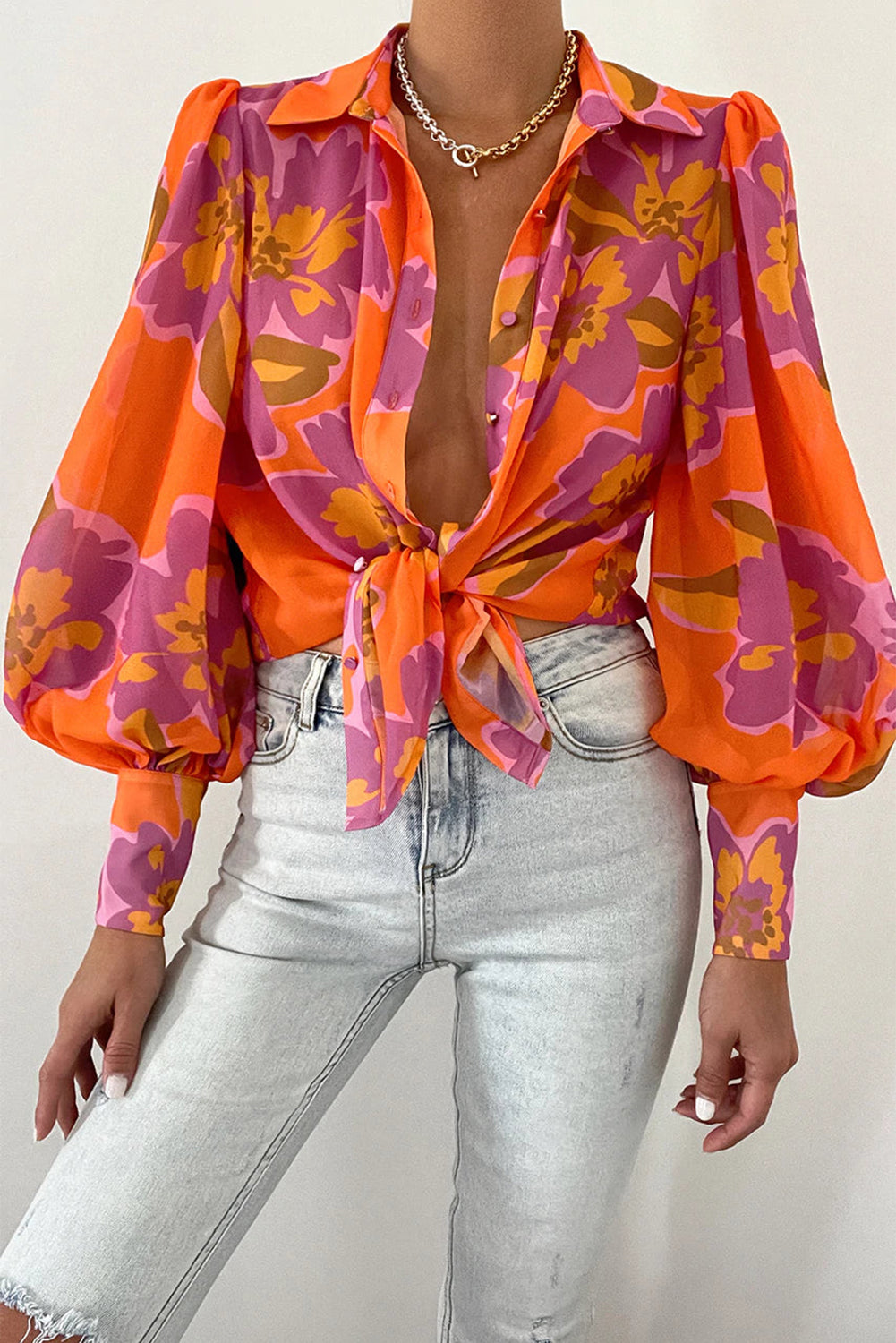 Print Lantern Sleeve Shirt