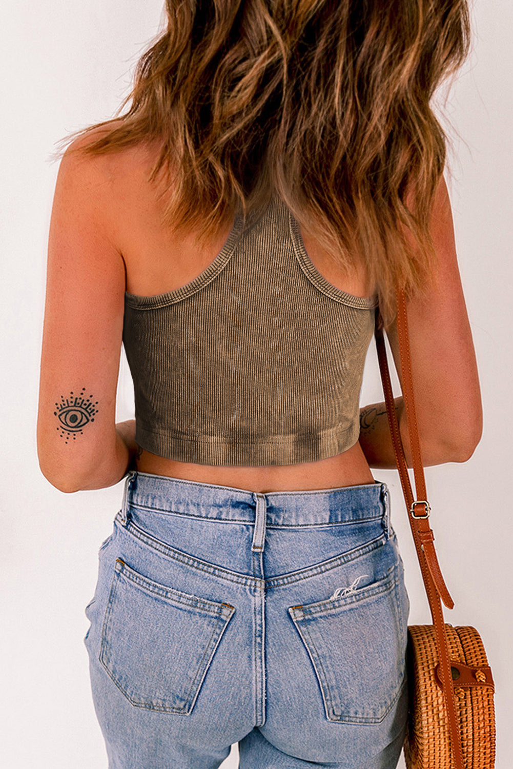 Ribbed Mineral Wash Racerback Cropped Tank Top