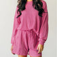 Corded Textured Long Sleeve Top and Shorts Set