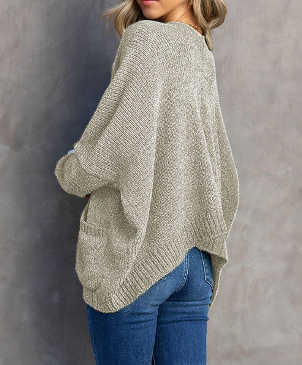 Buttons Front Pocketed Sweater Cardigan