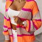 Striped Colorblock Drop Shoulder Slouchy Cardigan