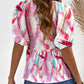 Abstract Print Puff Sleeve Peplum Top