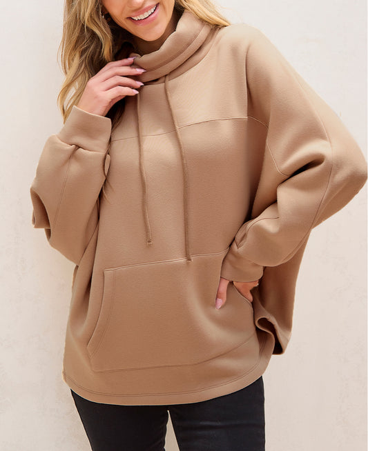 Drawstring Turtleneck Dolman Sleeve Sweatshirt