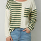 Striped Patch Textured Fabric Long Sleeve Top
